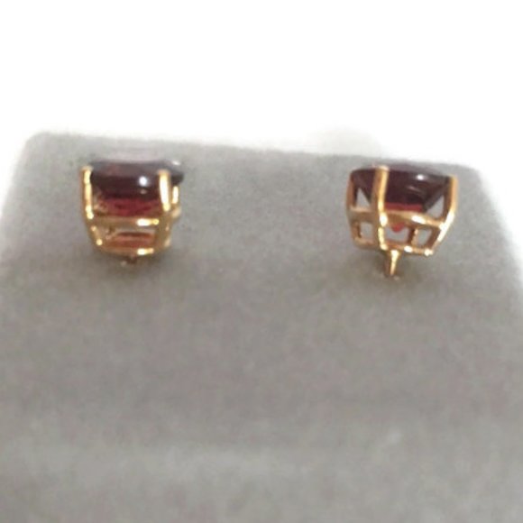 7mm Round Stud Garnet Earrings 14K Prong Set NEW - Picture 6 of 11